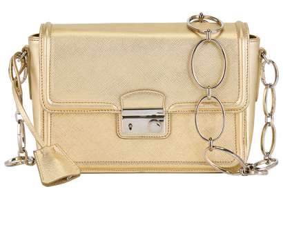 Lock Chain Crossbody, £295, Handbags, Gold, Leather, Front view